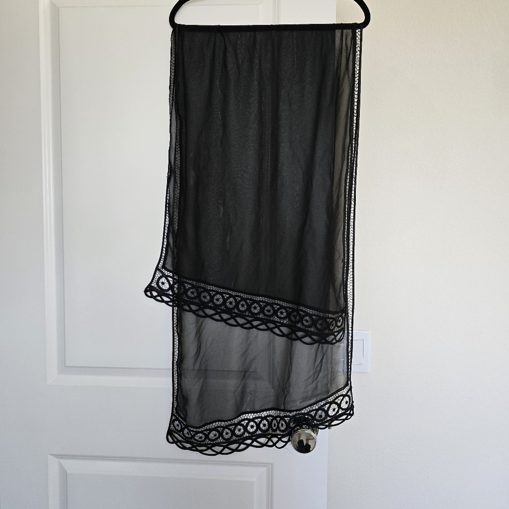 Black Chiffon Scarf Hijab Shawl with Silk Satin Handwoven